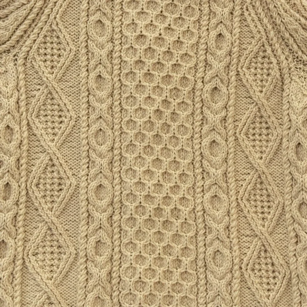 Vintage Irish Wool Sweater Hand Knit Cardigan Collar Ivory Chunky Fisherman READ - Picture 8 of 16